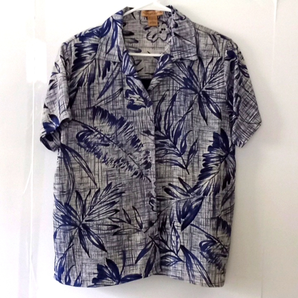 Vintage Notations Women's Floral Blouse - Size (L) - Blue